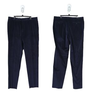 Canali Men 40 Stretch Trousers Navy Blue Straight Leg Velvet Corduroy Mid Rise